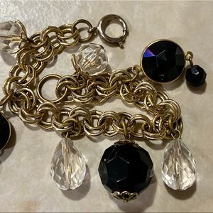 Vintage Gold Rolo Black Bead Bracelet